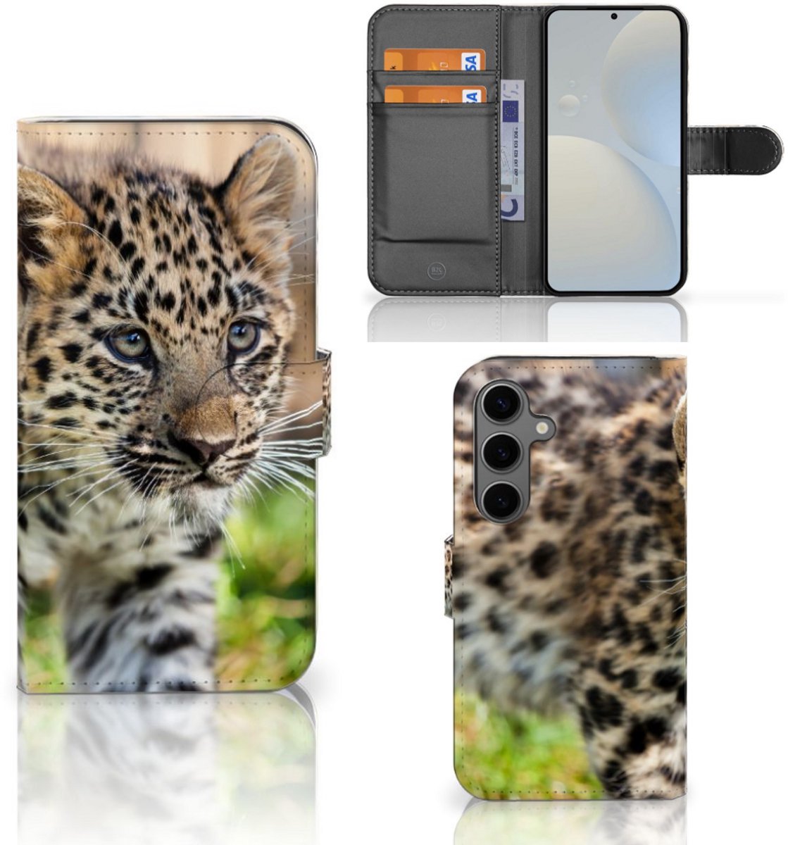 Samsung Galaxy S25 Telefoonhoesje met Pasjes Baby Luipaard