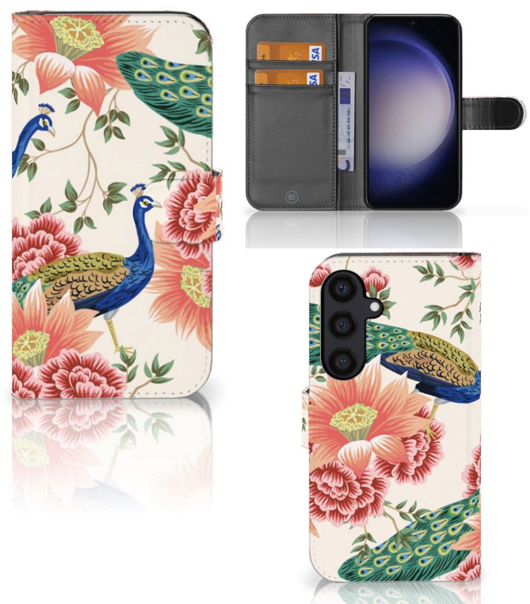 Telefoonhoesje met Pasjes voor Samsung Galaxy S24 Pink Peacock