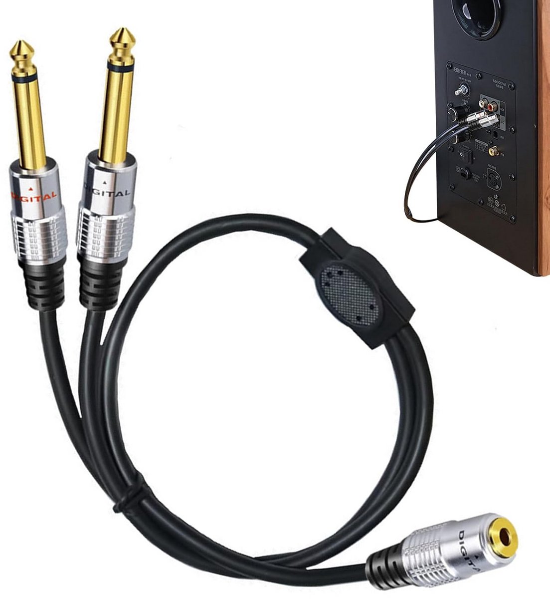 Y-splitter 3.5mm naar 2x 6.35mm mono audio kabel - mini jack naar grote jack