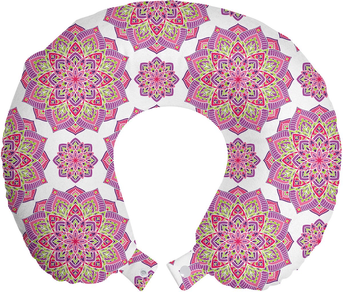 ABAKUHAUS Paars Mandala Reiskussen Neksteun, Lotus Essence, Schuimrubber Reisaccessoire voor Vliegtuig en Auto, 30x30 cm, Limegroen Fuchsia