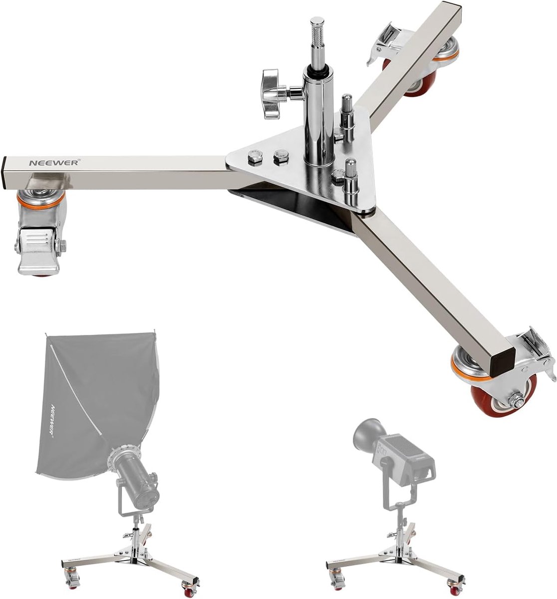 Zware RVS Fotografie Lichtstandaard met Wielen en Flexibele Adapter