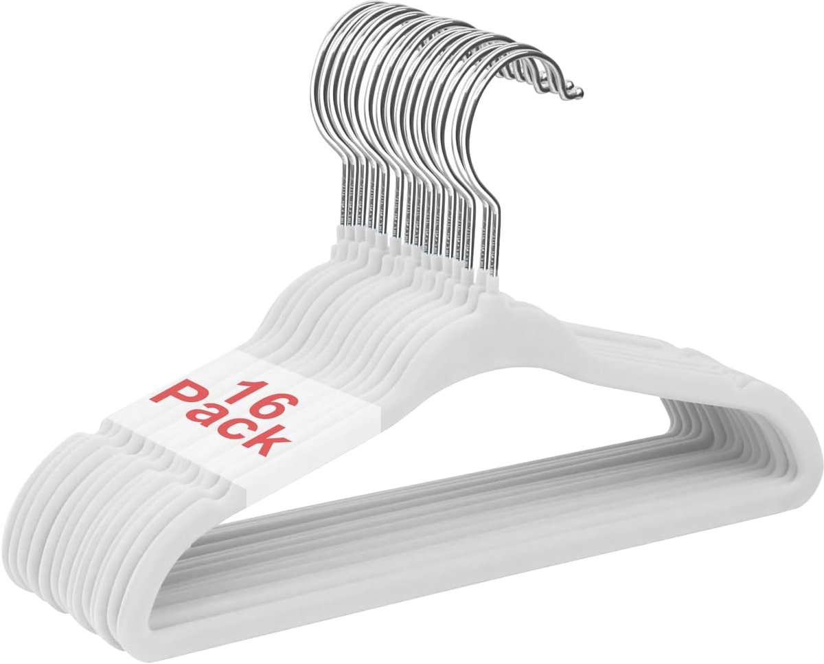 28 cm Baby Velours Kledinghangers - Antislip Hangers voor Kinderen - 16 Stuks Wit