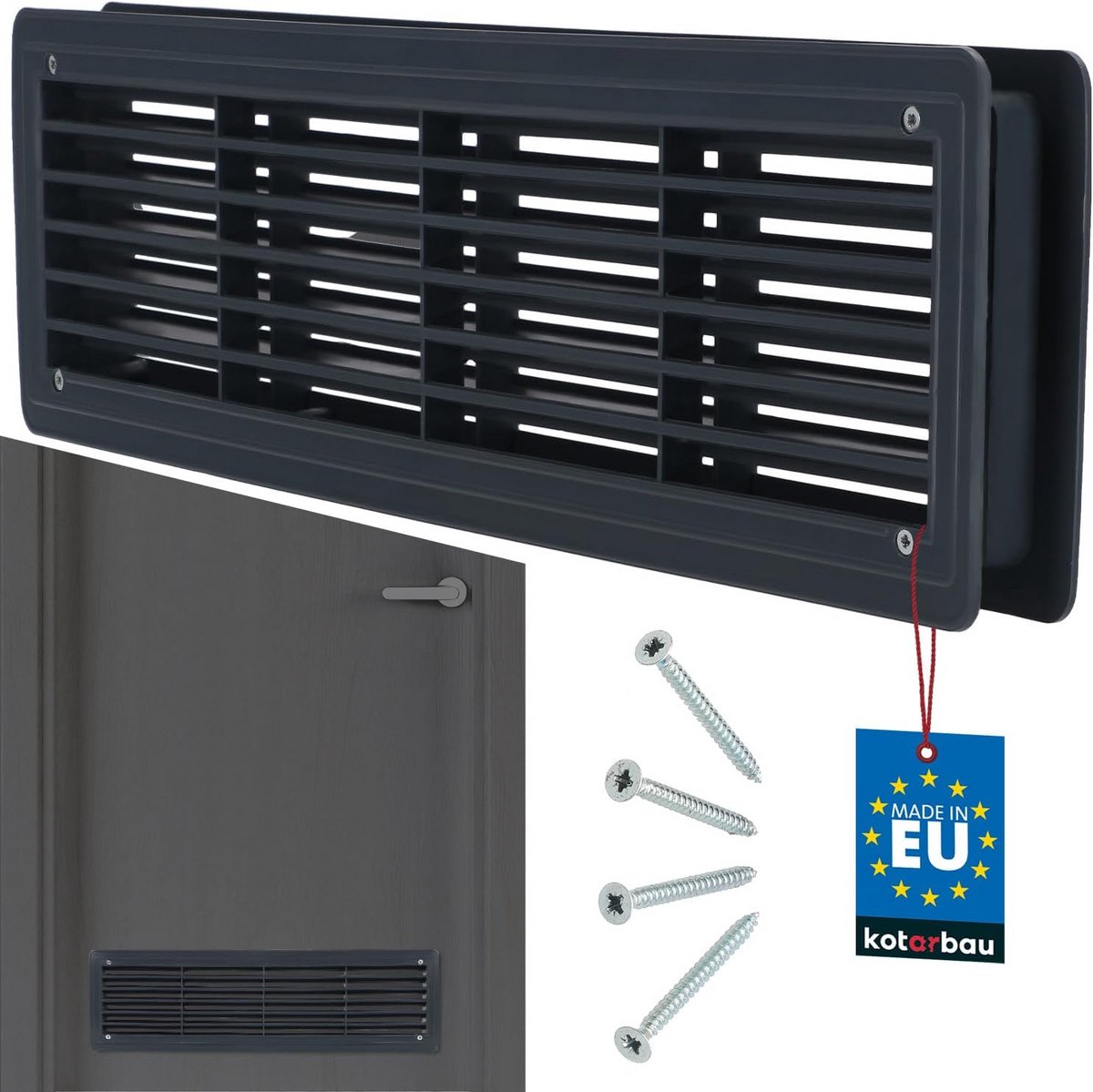 Ventilatierooster voor Deur 13,5 x 48,8 cm - Kunststof Afvoerrooster in Grafietkleur