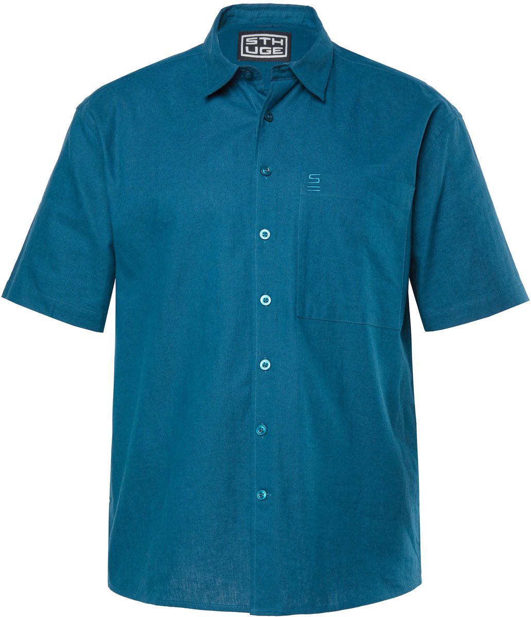 STHUGE - Heren - overhemd van een linnenmix korte mouwen Boxy Fit kentkraag - Inktblauw - Maat 3XL