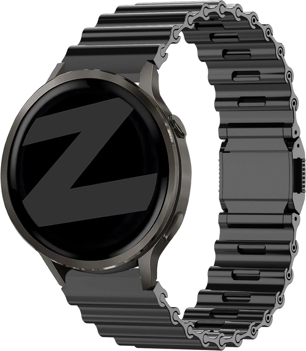 Bandz Premium 'Oceaan' stalen band geschikt voor Garmin Vivoactive 4 / Garmin Venu 4 - 45mm / Garmin Venu 3 / Garmin Venu 2 / Garmin Forerunner 570 - 47mm / Garmin Forerunner 265 / Garmin Forerunner 255 - Zwart