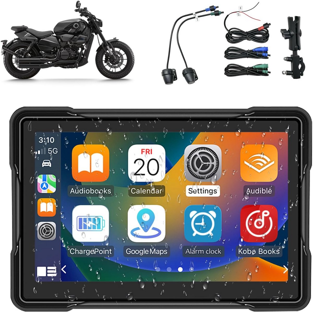 Draadloos Motorfiets Scherm met Carplay Android Auto en GPS Navigatie