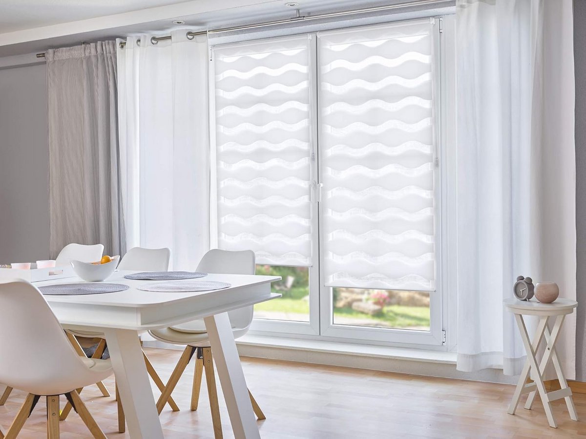 Klemmfix Dubbel Rolgordijn Welle Zonder Boren Wit 50x150 cm