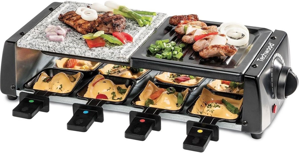 Raclette Grill met Kooksteen en Grillplaat - 1200W - Incl. 8 Pannetjes