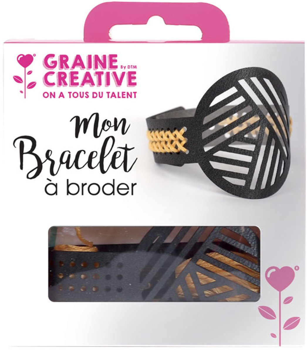 GRAINES CREATIVES - Borduurbandje Set Zwart Leer Geometrische Motieven voor Volwassenen