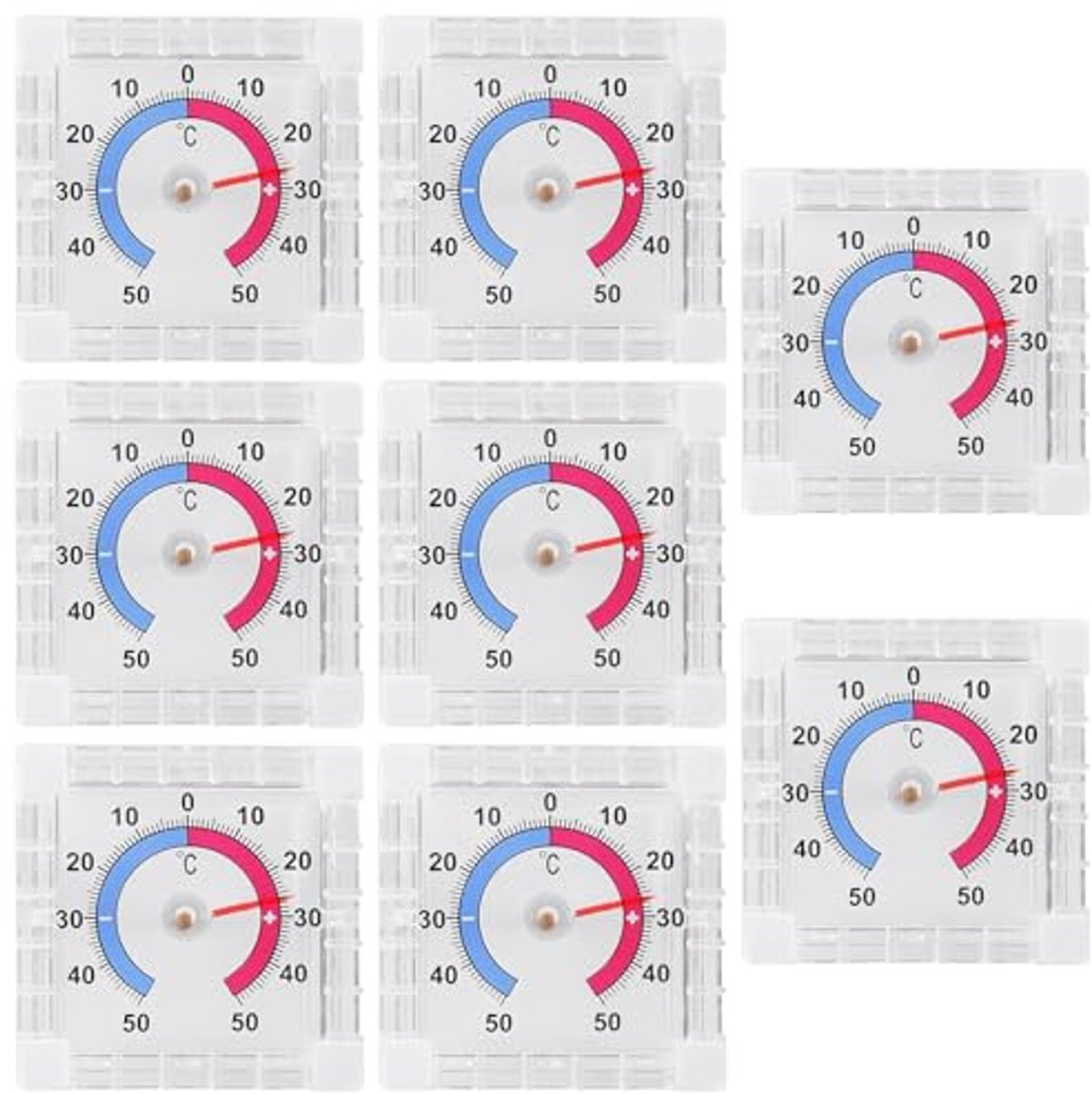 Set van 8 Thermo-Hygrometers - Transparant en Zelfklevend - 7,5 x 7,5 cm