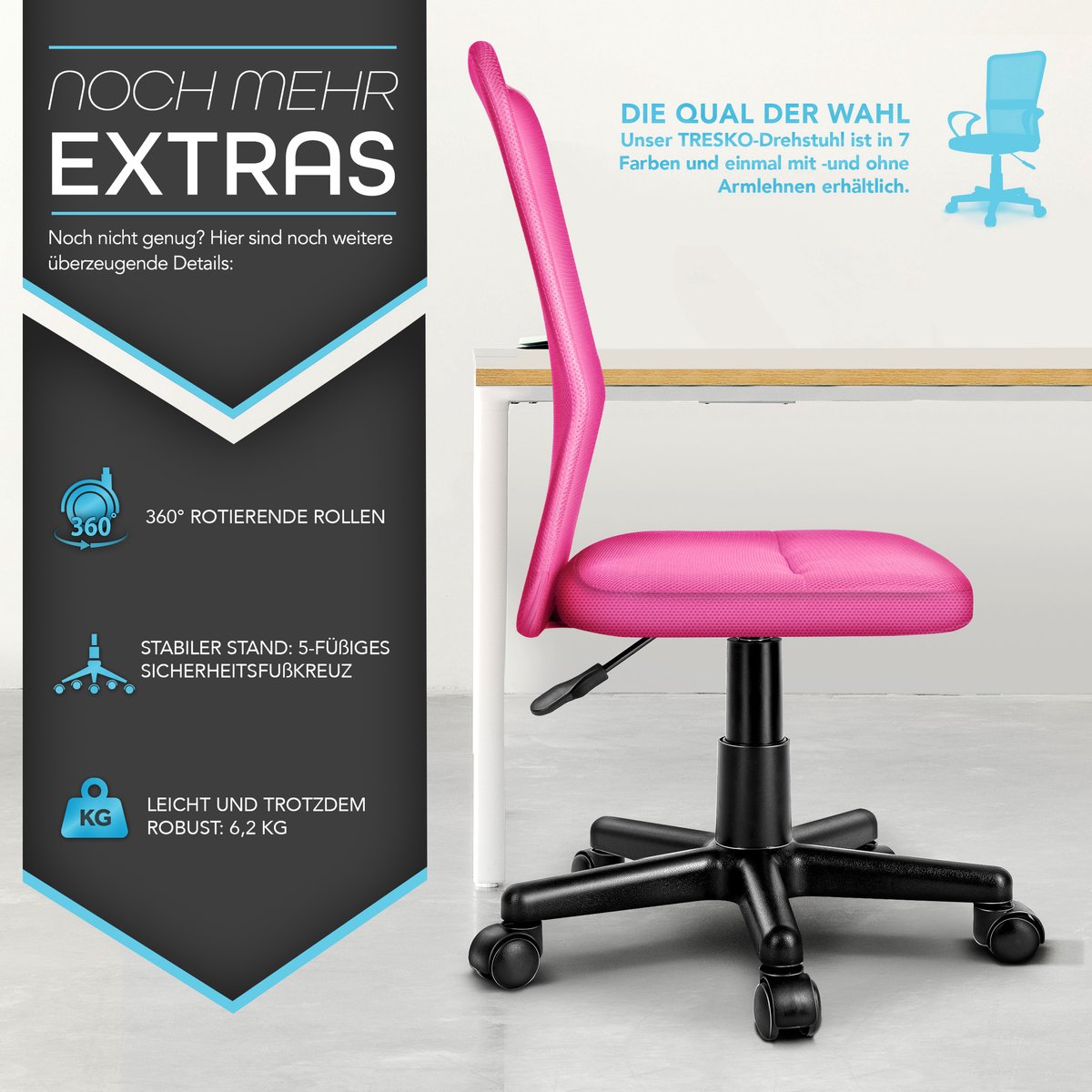 Tresko Kinderbureaustoel - Roze - Tresko - €48,90