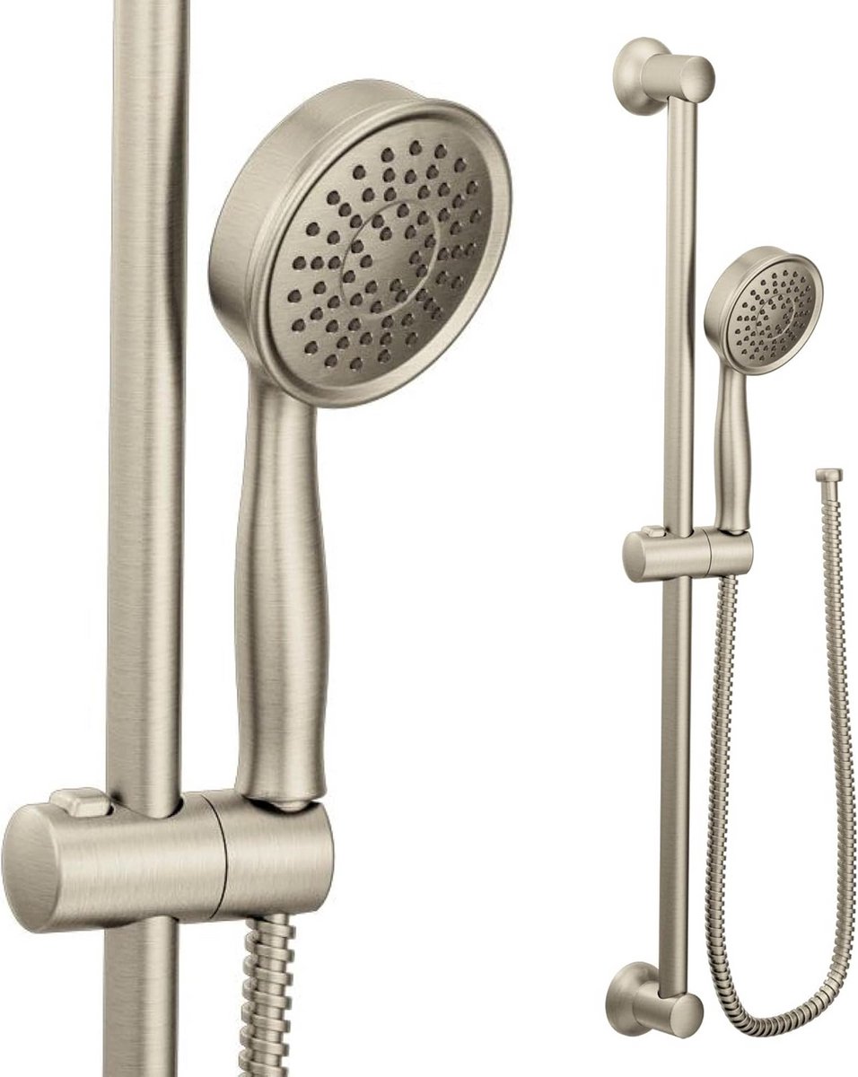 Handdouche Set met Lange Doucheslang en Schuifstang - Geborsteld Nikkel