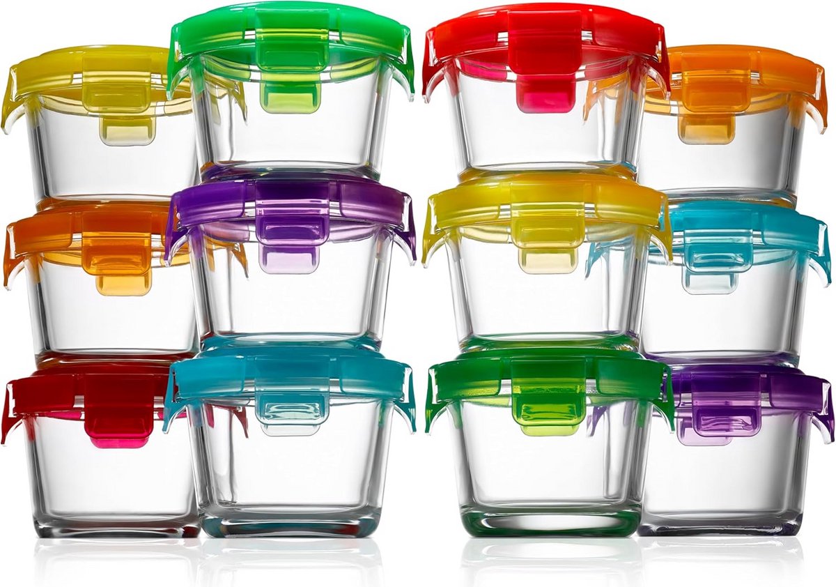 Set van 24 Glazen Meal Prep Potjes met Luchtdichte Deksel (130 ml) - Geschikt voor Magnetron & Vriezer