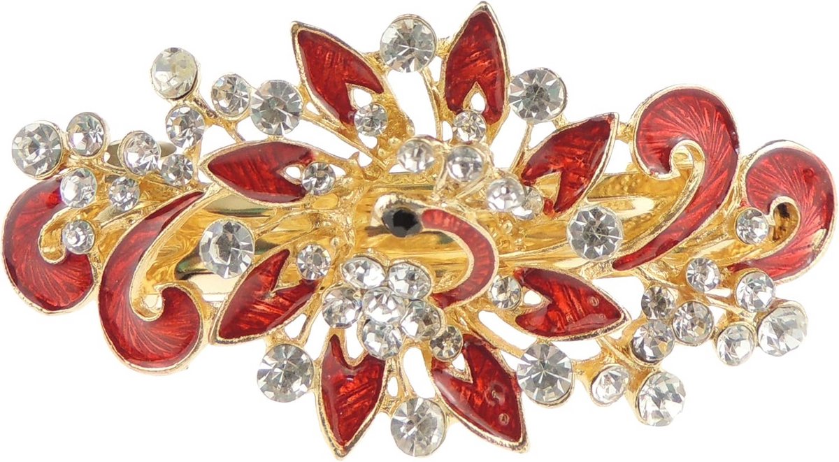 Stijlvolle Dames Haarclip met Emaille en Diamanten in Pauwenstijl