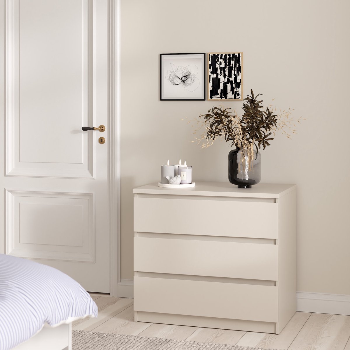 Luna Ladekast 3 Lades Greeploos Greige Commode