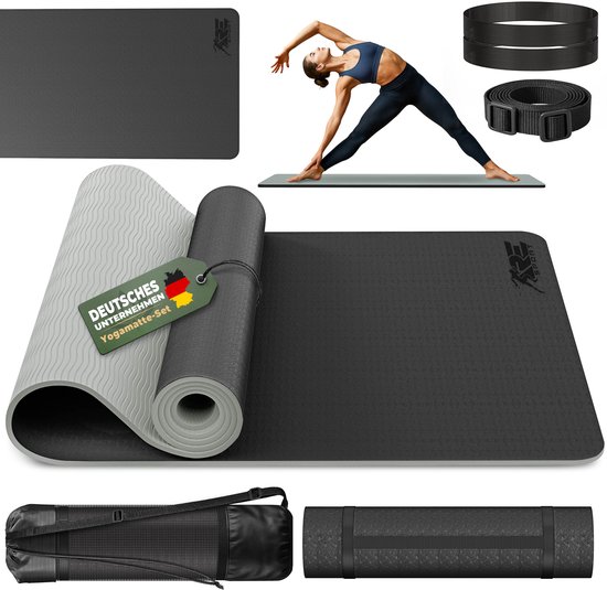 RE:SPORT Yogamat, ftalaatvrij, gymnastiekmat, antislip, fitnessmat, vrij van schadelijke stoffen, trainingsmat met draagriem, 183 x 61 x 0,6 cm
