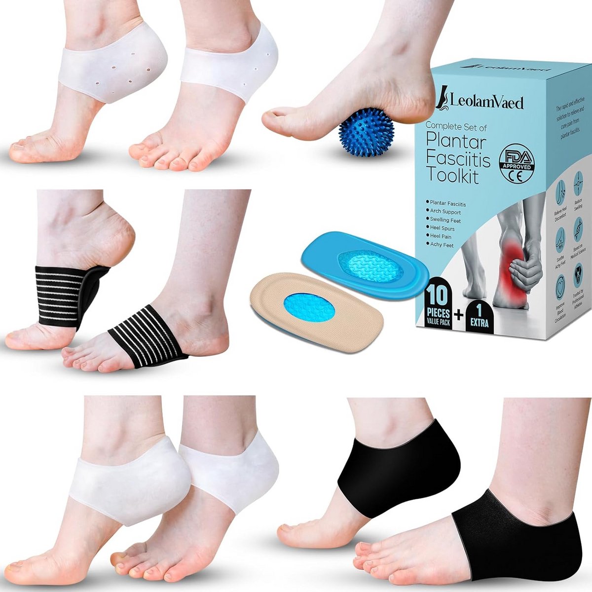 Hielbeschermers en Massage Set voor Hielpijn en Fasciitis Verlichting