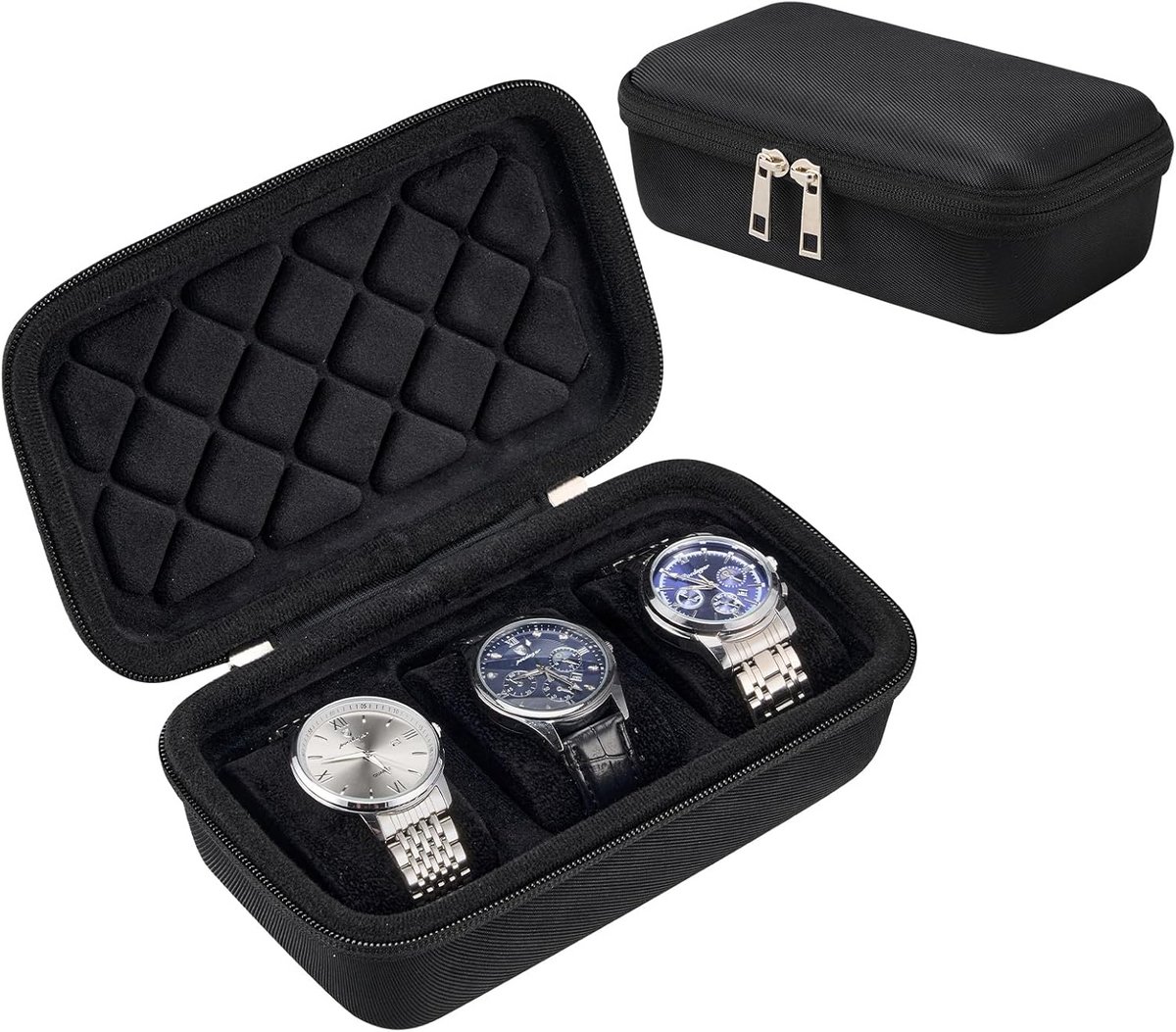 Reis Horlogedoos met 3 Vakken, Harde Schelp Opbergtas voor Horloges