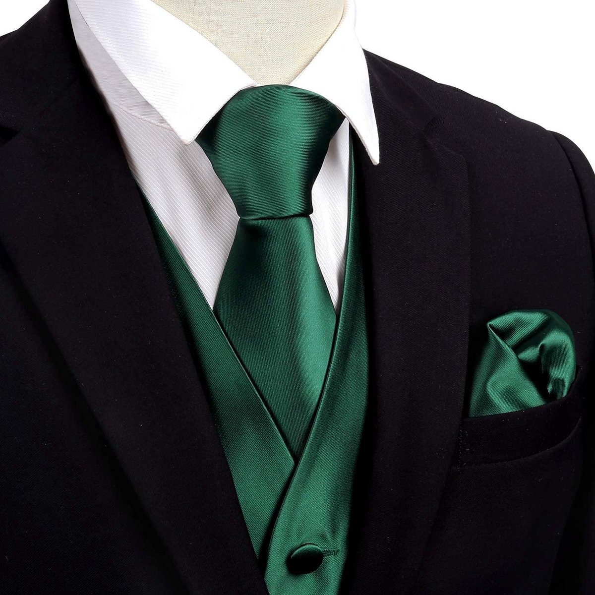 Klassieke 5-delige Effen Kleur Satijnen Gilet Set voor Heren
