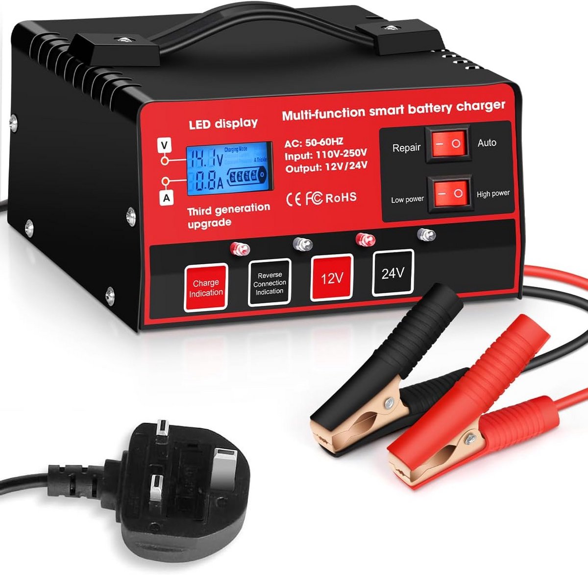 Slimme Automatische Acculader 12V/24V voor Auto en Motor - Onderhoudslader AGM/Gel/SLA/EFB