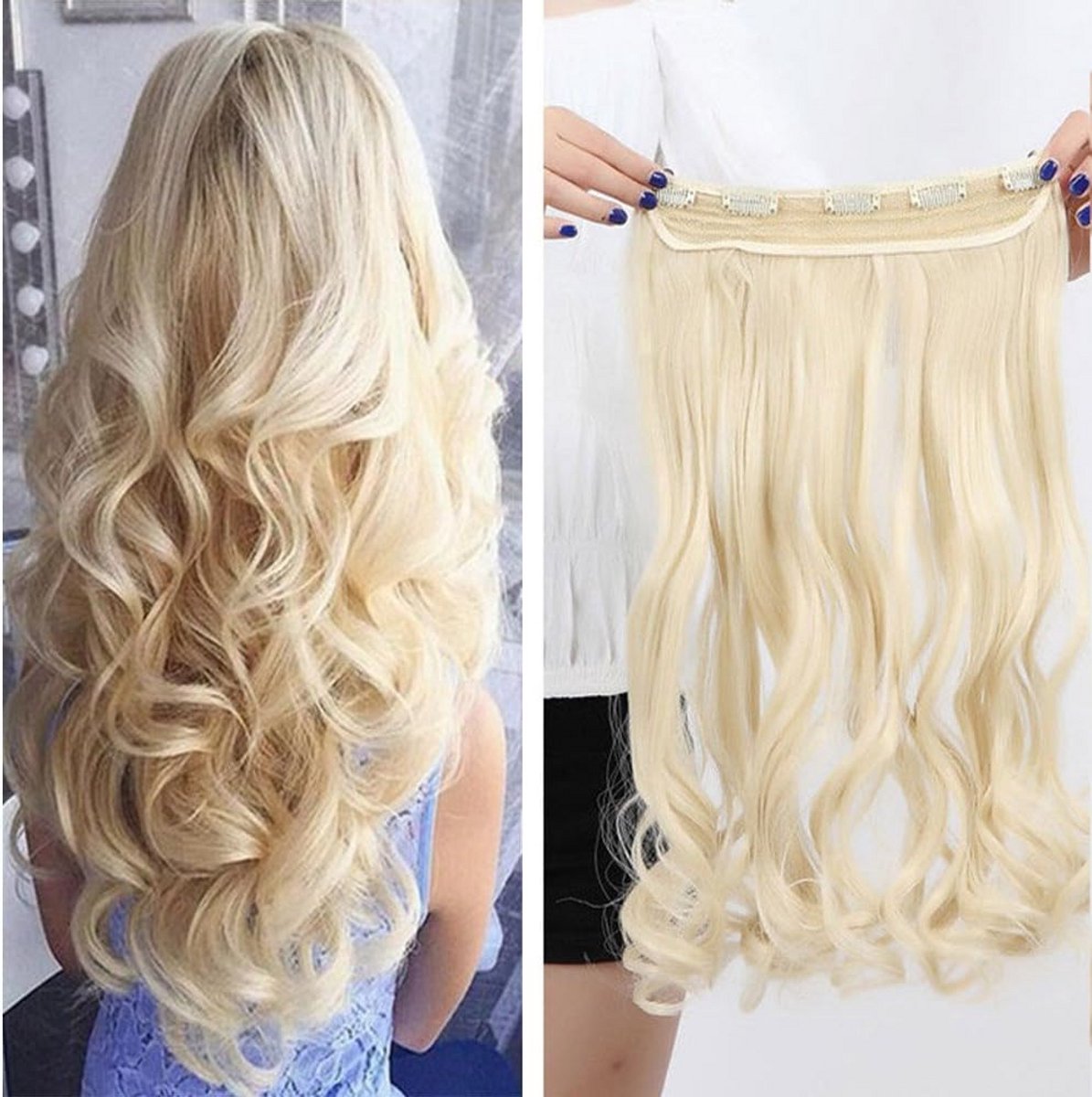 Clip-in Vlecht Haarverlenging 61 cm Golvend Blond Synthetisch