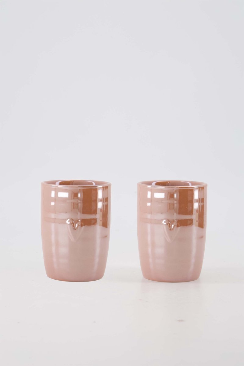 Zusss Cadeauset Koffiemokken Hartje Parelmoer Roze - Verjaardag - Cadeau Dames Keramiek Roze