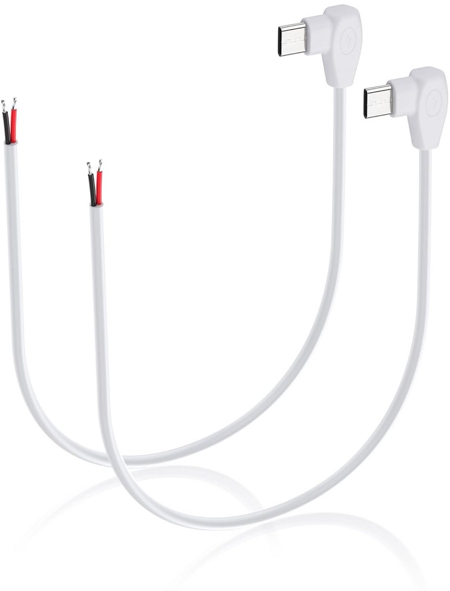 Haakse USB C Pigtail Kabel met Blote Draad - 2 Stuks 0,3m - 90 Graden Type-C Stroomverlenging