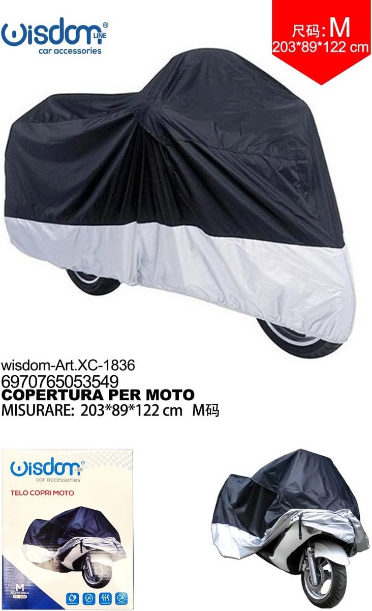 Waterdichte Motorhoes XXXL - 210D Oxford Stof - Zwart/Zilver – foto 4