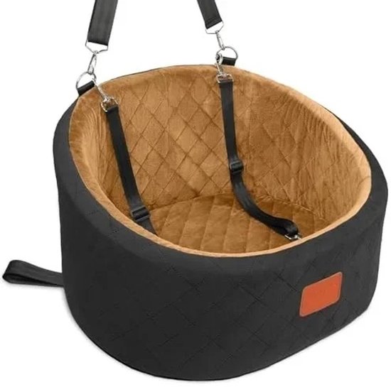 Solayne Panier pour Chien - Coussin pour Chien - Chaise Auto Chien - Panier Auto Chien - Canapé pour Chien - Siège Avant & Banquette Arrière - Marron/Noir