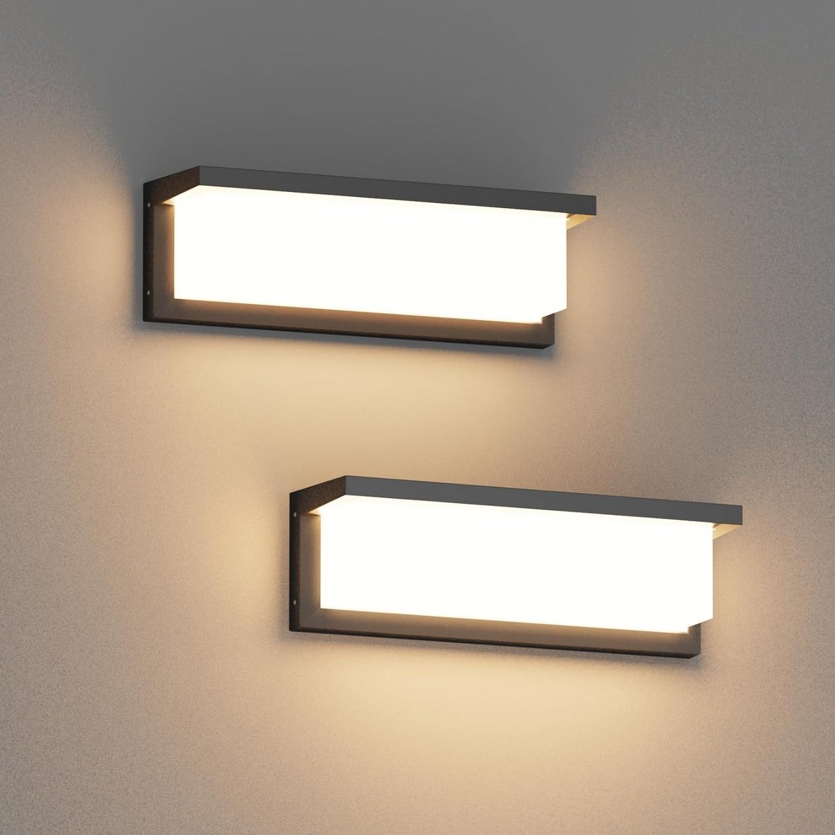 Set van 2 Rechthoekige LED Wandlampen Zwart IP65 Binnen en Buiten