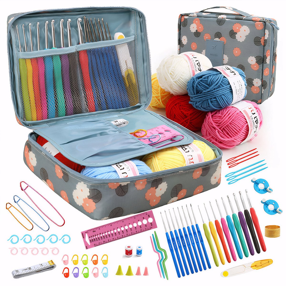 Gigicial Haakset voor beginners - Naaiaccessoires - Ergonomisch ontwerp + Meerdere kleuren - 67 stuks - Poppen- en reisaccessoires + Meerdere kleuren