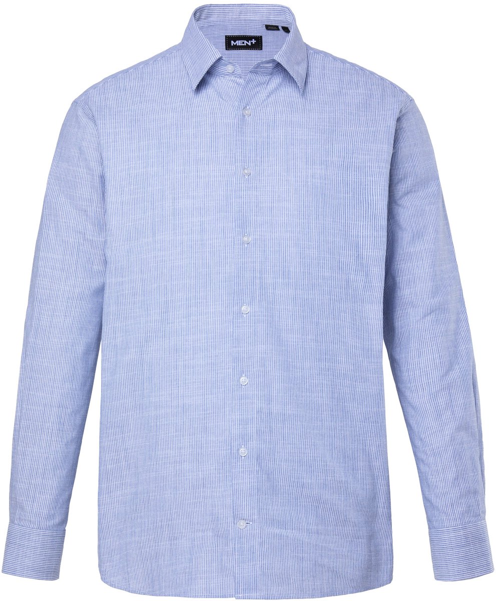 Men Plus - Heren - Gestreept overhemd linnenlook lange mouwen kentkraag - Licht zeilblauw - Maat L