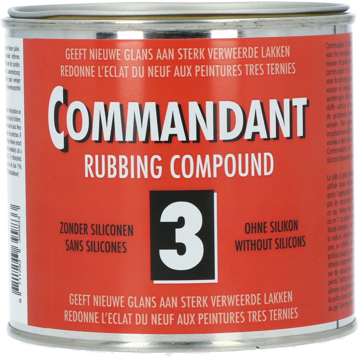 Commandant rubbing compound 3 - grof polijstmiddel - hoge polijstende werking - alleen handmatig gebruik - niet voor nieuwe of goed onderhouden lak - 500gr