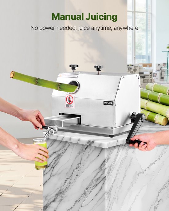 VEVOR Commerciële Suikerrietpers, 110 Lbs/U Zware Suikerrietpersmachine met 3 Roestvrijstalen Rollen, 2,4" Grote Inlaat, Handmatige Suikerrietpers voor Thuis/Commercieel van Vevor — afbeelding 5