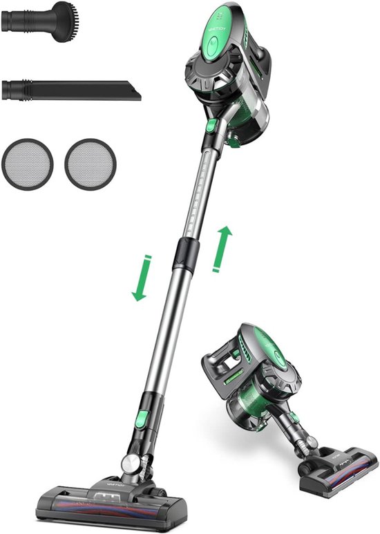 Aurixi® 6-in1 Steelstofzuiger Zonder Zak op Accu - Steelstofzuiger Draadloos Uitschuifbaar - Kruimeldief Snoerloos best Verkocht 25KPA – Veelzijdige Kruimeldief best Verkocht – met Krachtige batterij – Zwart/Groen - 17cm x 8cm x 10cm