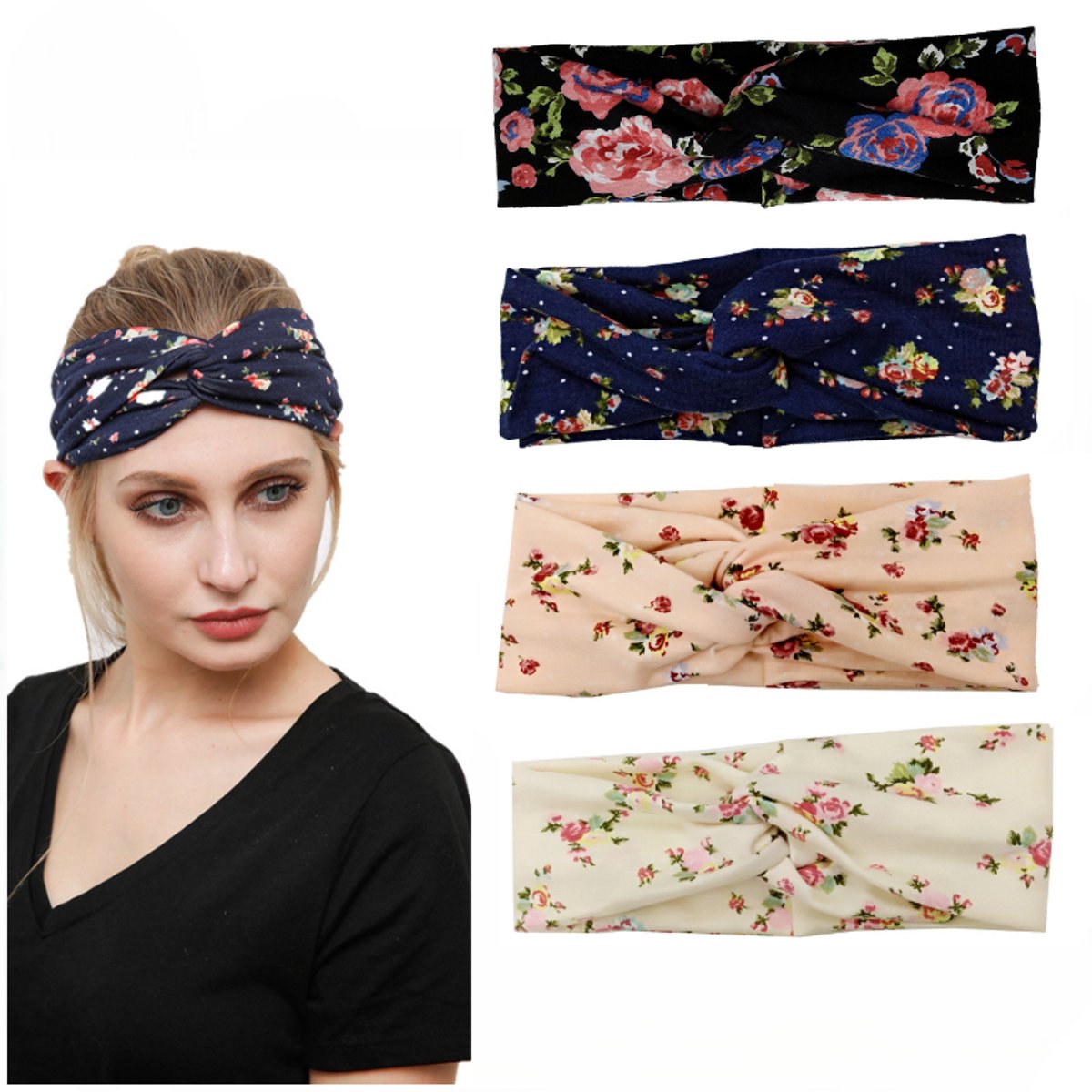 4 Stuks dames haarbanden - Haarband - Dames haarbanden – Hoofdbanden - Sporthaarband - Vouwen Haarbanden Set - Voor Yoga & Workout - LOUZIR