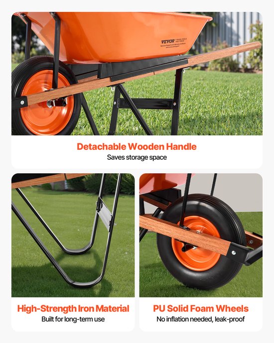 VEVOR Kruiwagen Transportkruiwagen Bouw Kruiwagen Duwwagen 120kg 140x62x58cm van Merkloos	 — afbeelding 3