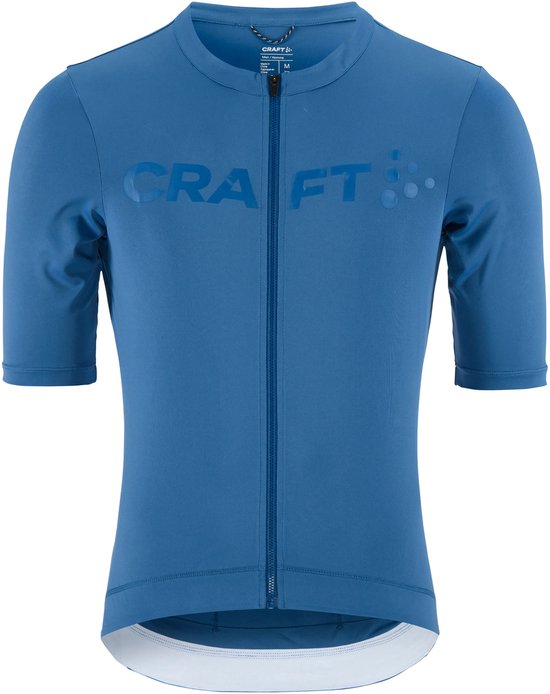 Blauw fietsshirt van Craft met opdruk, korte mouwen en rits.