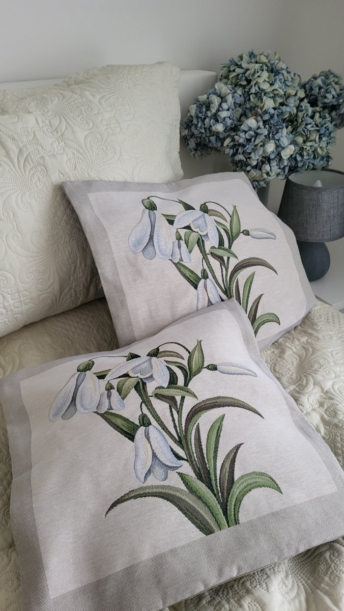 Kussenhoes Gobelinstof Sneeuwklokjes met rits 45*45cm