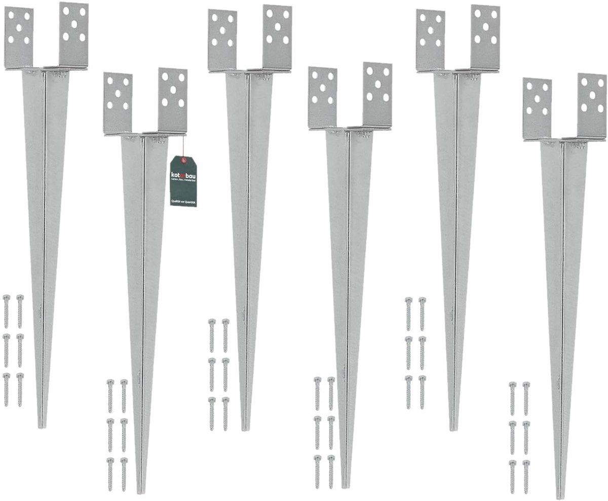 KOTARBAU® 6 Stuks Grondanker, Paalhouder, 0-160 mm, Verzinkt Staal, 70 cm, Zilver, Verstelbare Paalhouder, Paalvoet, Paalsteun, Paalanker, voor Tuinconstructies
