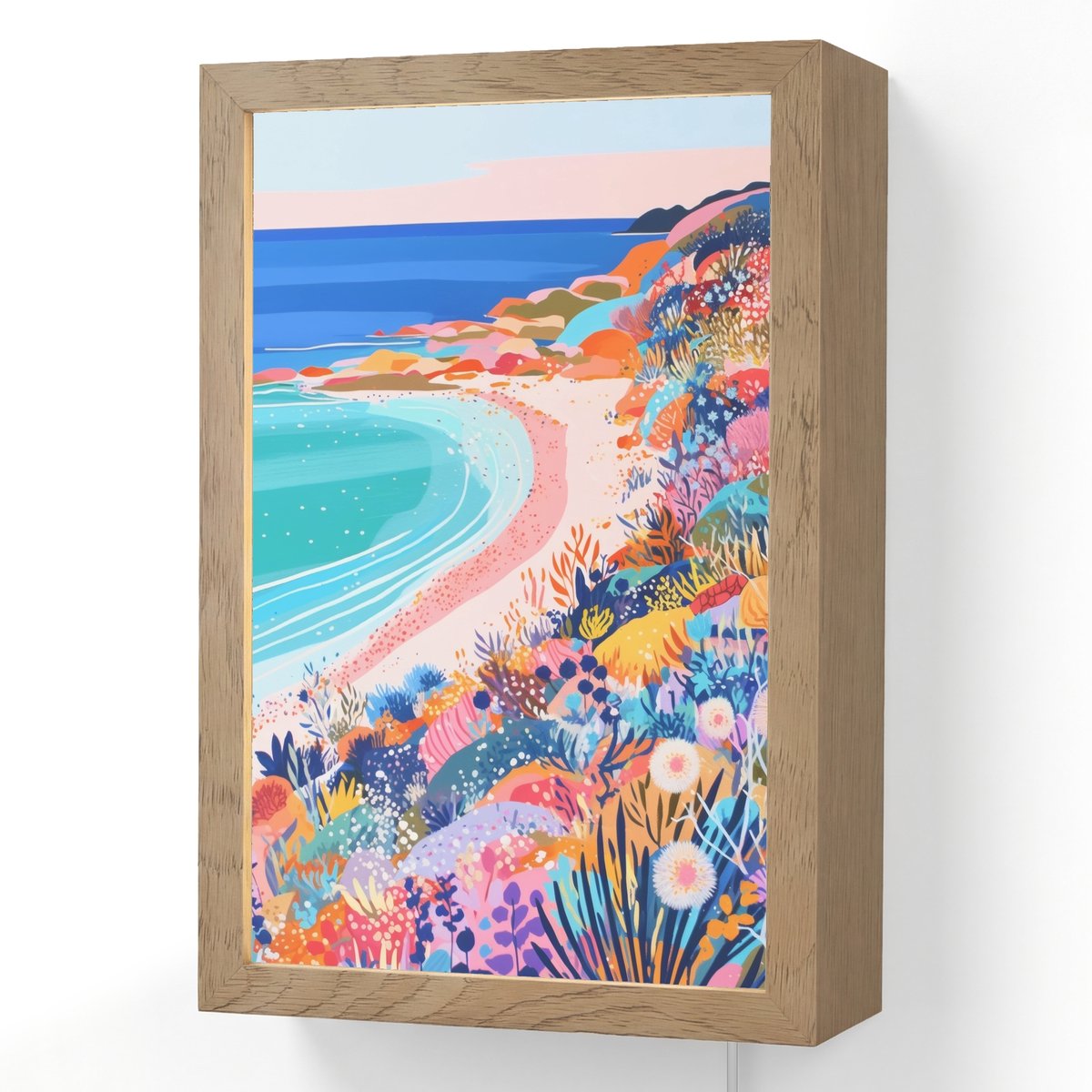 Wandlamp 20x30 cm - Oplaadbaar - Bloemenweide - Zee - Zomers - Wandlampen binnen woonkamer