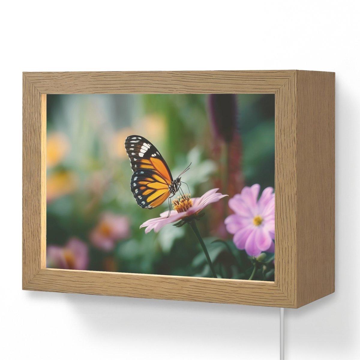 Wandlamp 20x15 cm - Oplaadbaar - Roze bloemen - Vlinder - Zachte focus - Wandlampen binnen