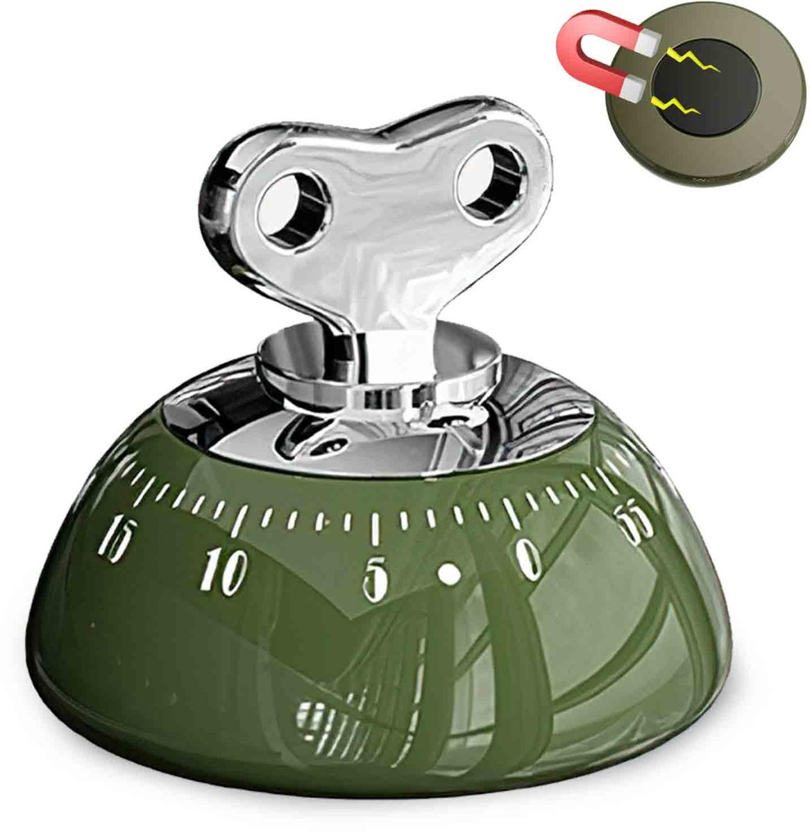 Handmatige timer – Timer – Afteltimer – 60 minuten – Magnetisch – Geschikt voor koken – ABS – Groen
