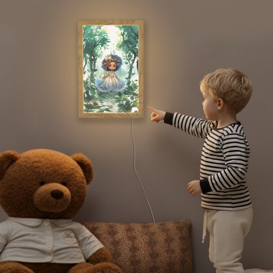 Nachtlampje 20x30 cm - Kinder lampje - Prinses - Kasteel - Meiden - Bloemen - Tafellamp kinderkamer - Slaapkamer lamp - Bedlamp kinderen - Kinderlampje stopcontact - Wandlamp babykamer - Nachtlampjes van Smart Planet — afbeelding 5