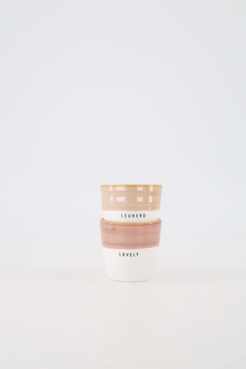 Zusss Cadeauset Espressomokjes Roze - Verjaardag - Cadeau Keramiek Wit / Donkerroze
