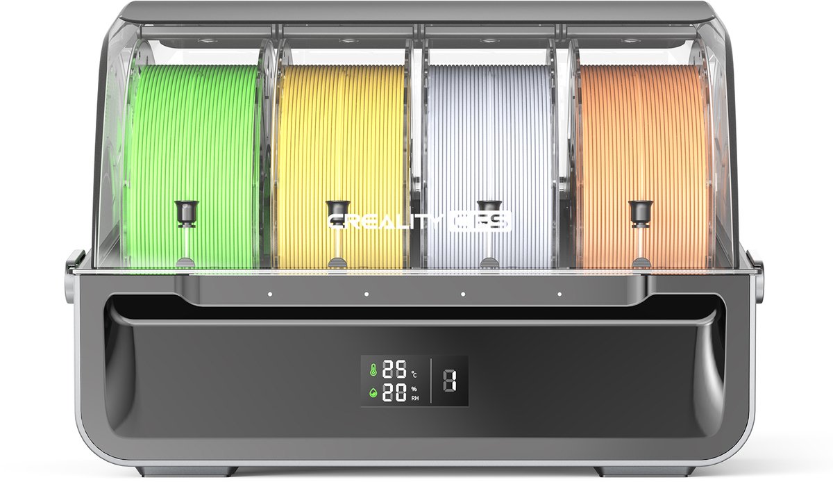 Filament Opslagbox – 4 x 1 kg Slots – RFID & Auto Run‑Out Detectie – Creality K2 Plus Compatibel – Vochtbestendig & Real‑Time Monitor