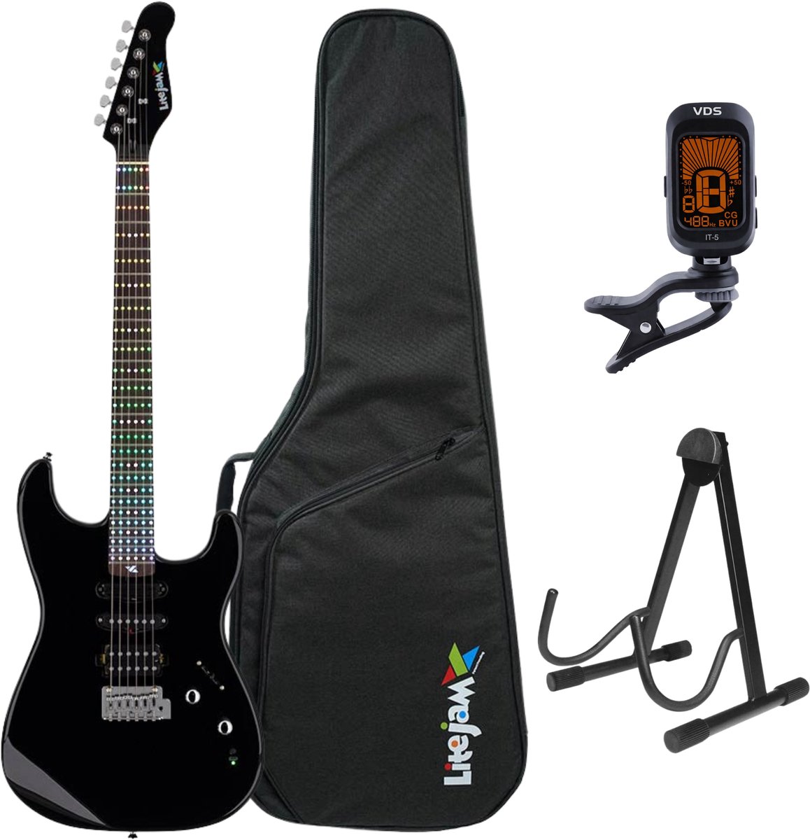 Litejam RGB24/BK Smart Learning Elektrische Gitaar Set Black 24 frets HSH RGB LED