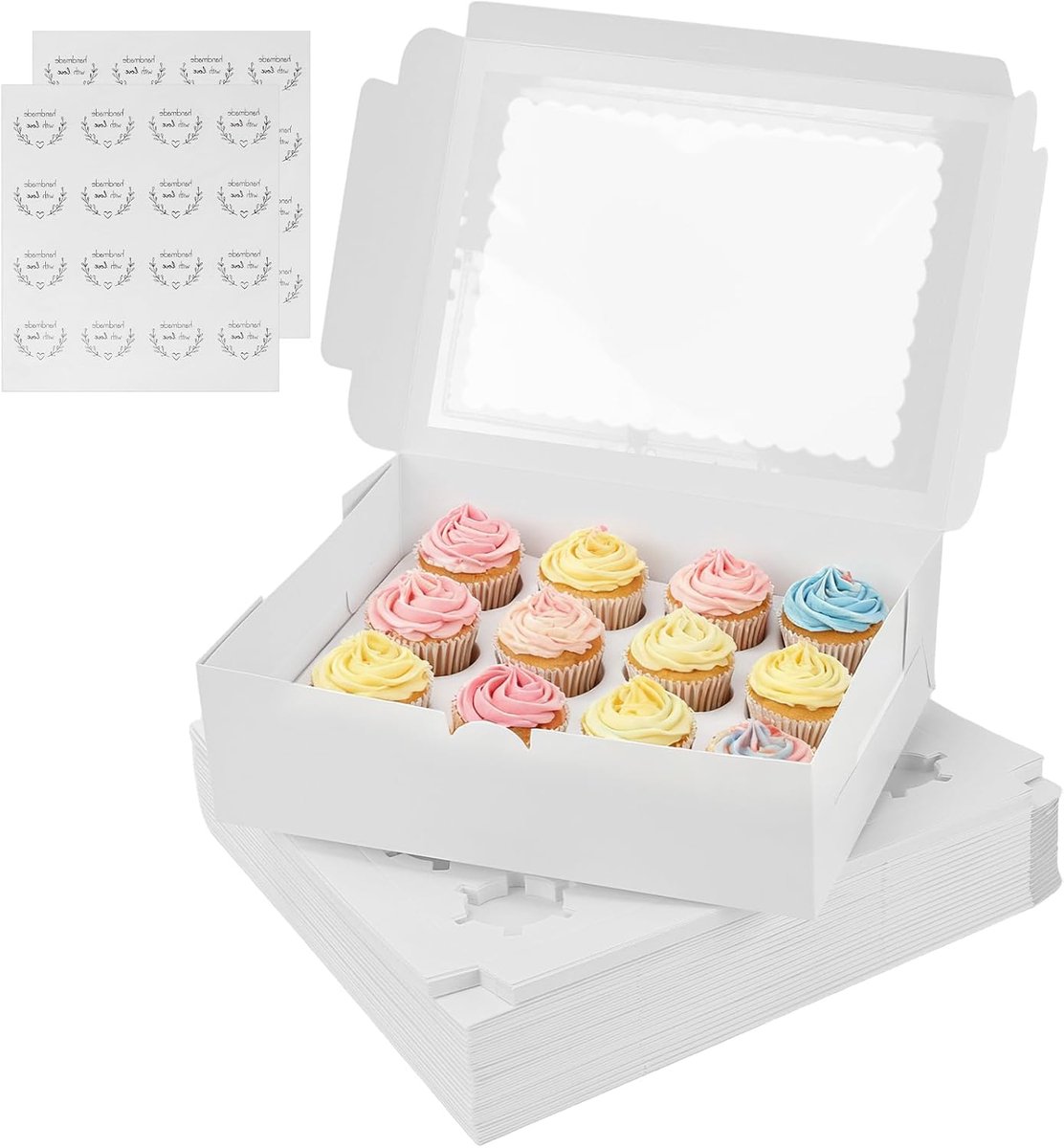Cupcake Dozen - Muffin Bakjes - Taart Transport - Met 12 Vakken - 305 x 228 x 95cm - Wit