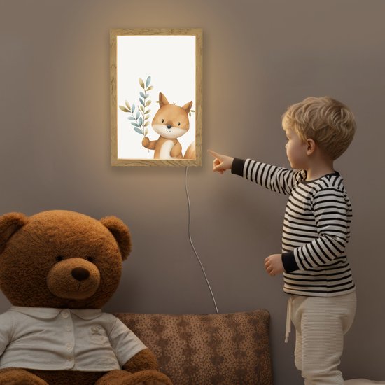 Nachtlampje 20x30 cm - Kinder lamp - Vos - Dier - Bosdieren - Tafellamp kinderkamer - Slaapkamer lamp - Bedlamp kinderen - Kinderlampje stopcontact - Wandlamp babykamer - Nachtlampjes van Merkloos — afbeelding 5
