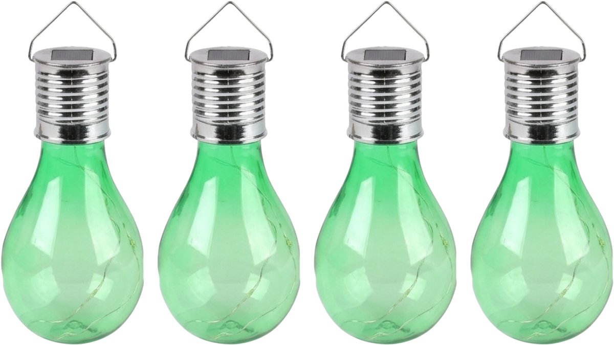 Sunnydays Solar sfeer hanglamp - 4x - tuin - lampenbol - groen - kunststof - 15 cm - ophan
